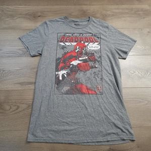 Deadpool Marvel Shirt Men Medium Gray Graphic Tee Nerd Casual Lounge Comic Strip